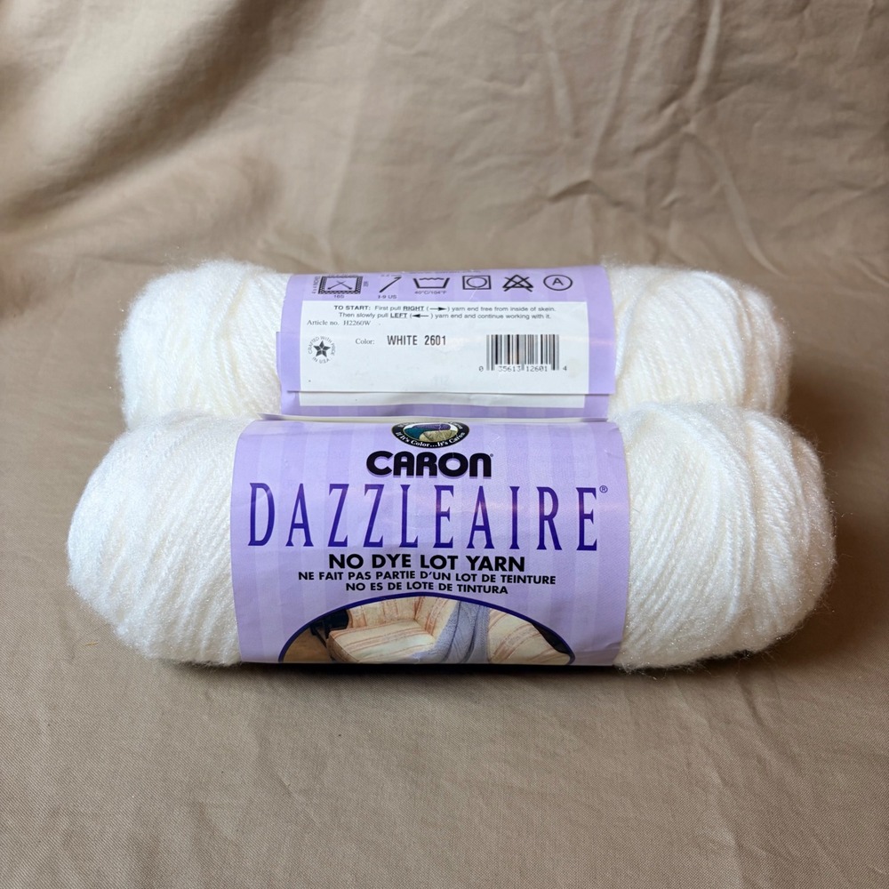 Caron Dazzleaire White 2601 Worsted Weight Yarn 3oz Skeins Lot of 2